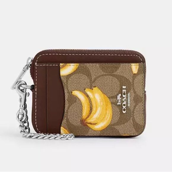 COACH Limited  Zip Card Case In Signature Canvas Banana Print Wallet Bag Purse - Picture 9 of 11